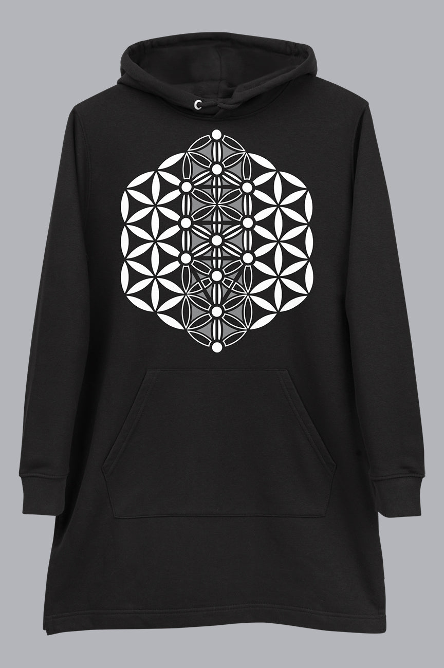 HOODIE DRESS - FLOWER/TREE OF LIFE Sacred Black Studio HOODIE DRESS - FLOWER/TREE OF LIFE Sacred Black Studio